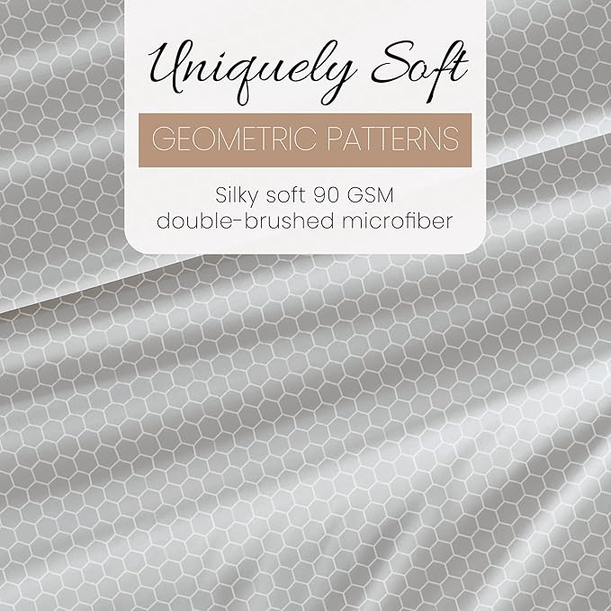 Linen Market Double-Brushed Patterned Microfiber Full Sheet Set 4 Piece – Oeko-TEX Certified Ultra Soft & Wrinkle-Free - 16" Deep Pocket Sheets - Easy Care Full Size - Honeycomb Light Gray
