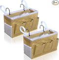 2pcs Bedside Caddy Storage Organizer, Hanging Bag Holder with Pockets for Bedroom, Loft Bed Tent, Bed Curtain, Top Bunk bed Shelf Accessories (Khaki)