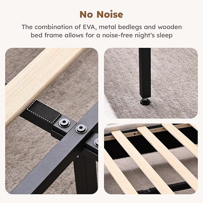 Queen Size Cloud Bed Frame, Soft Boucle Bed Frame with Adjustable Headboard, Solid Wood Legs, Rounded Corners Design & Easy Assembly – Modern Platform Bed,Cream