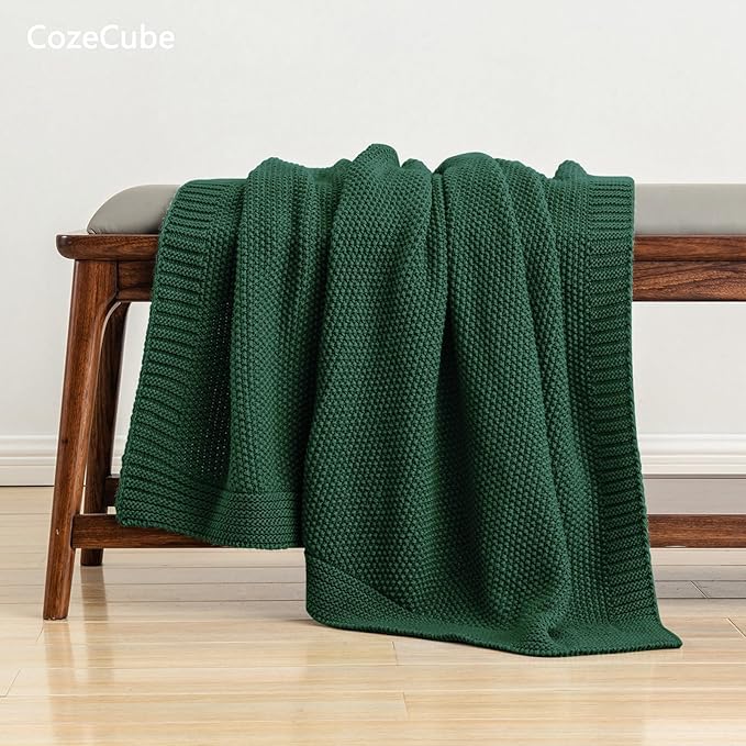 CozeCube Christmas Green Throw Blanket for Couch, Soft Cozy Cable Knit Throw for Bed Sofa Living Room, Lightweight Warm Decorative Farmhouse Christmas Blanket, 50"x60", Emerald Green