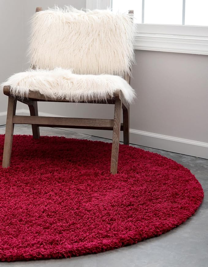 Unique Loom Solid Shag Collection Area Rug (3' 3" Round, Cherry Red)