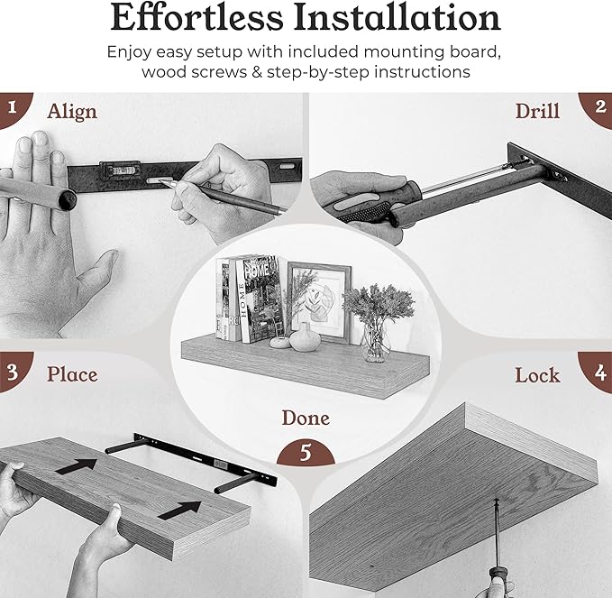 Floating Shelves for Wall, 9.3" Deep Wall Mounted Wood Shelves for Bathroom, Bedroom, Living Room, Kitchen, Hanging Shelf for Books/Storage/Room Decor (Walnut, 30")