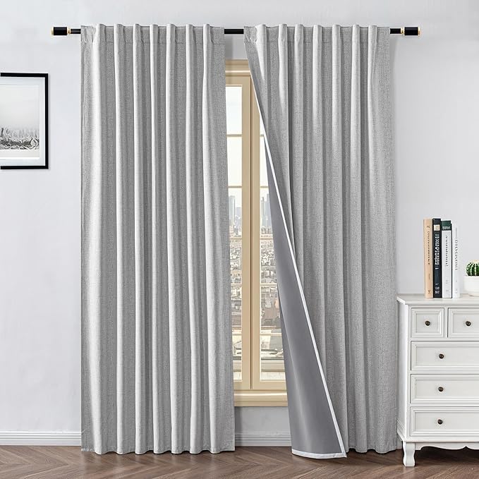 100% Blackout Curtains for Living Room, 84 Inch Curtains 2 Panel Set Light Blocking, Back Tab & Rod Pocket Thermal Insulated Drapes Bedroom Windows Home Decor(52W × 84L inch, Off-White)