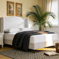 King Size Bed Frame with 54" Extra Tall Headboard - Luxury Chenille Upholstered Wingback Platform Bed, 1000lbs Heavy Duty, No Box Spring Needed(Ivory White Chenille Camelback, King)
