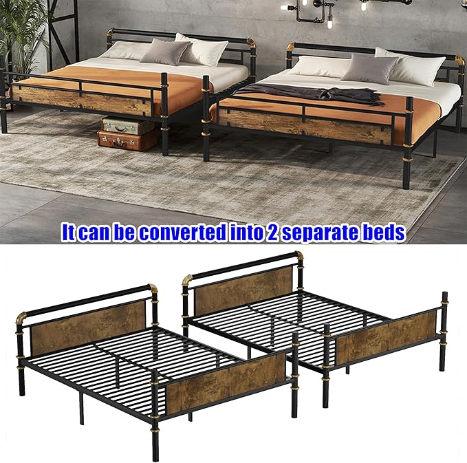 Higher Quality & Stronger Heavy Duty Metal Bunk Bed Frame Queen Over Queen Size for Adults Teens, Thickened More Stable Steel Bunkbed (Queen Over Queen)