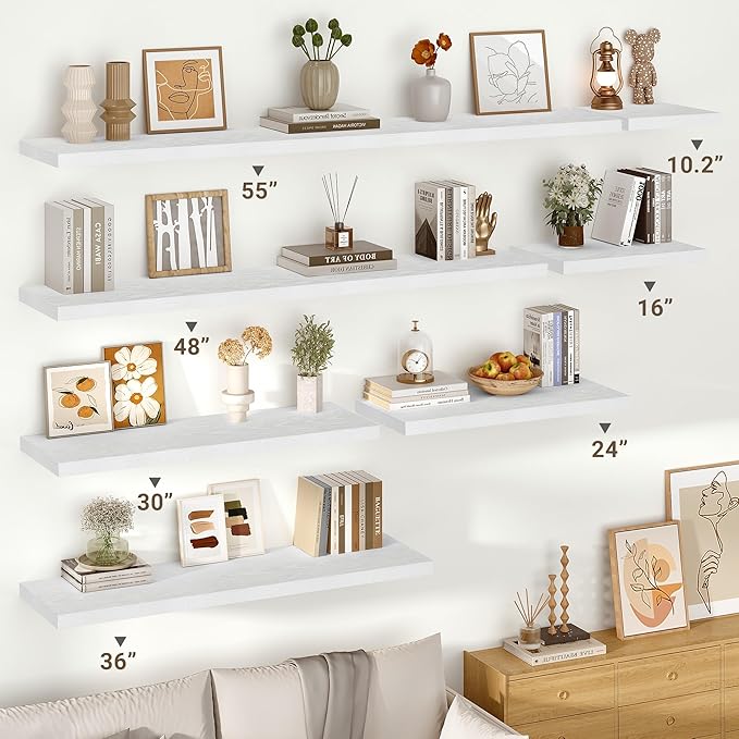Vivelove 10 in Deep Floating Shelves for Wall, 10.2" x 10.2" x 1.5" Shelves for Room Wall Mounted, 1.5 Inch Thick Shelf for Bathroom Bedroom Kitchen Book Room, Modern Farmhouse Decor, Set of 2, White