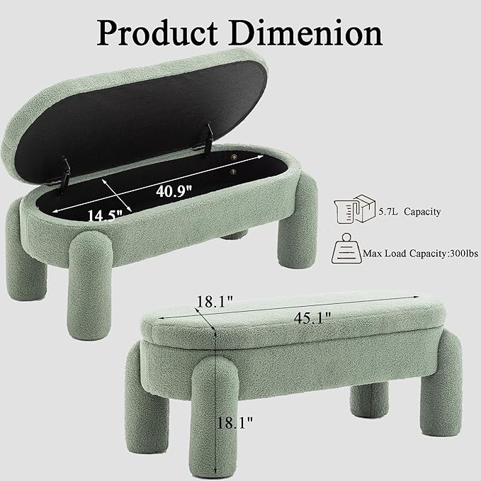 Ottoman with Storage, Large Foot Rest Ottoman Storage Bench,End of Bed Bench,Upholstered Seating,for Entryway, Hallway, Living Room,Bedroom (Green)