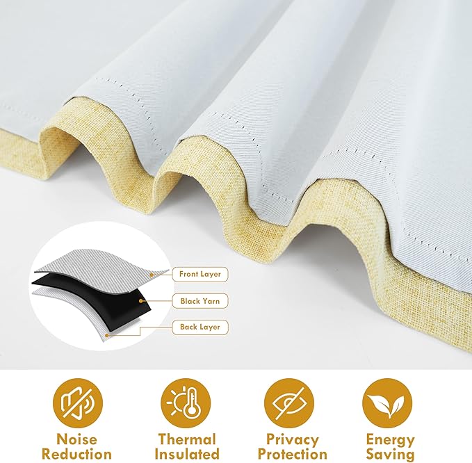 DriftAway Double Layer Linen Blackout Tie Up Curtains Thermal Insulated Fully Lined Balloon Roman Shade Bathroom Window Adjustable Rod Pocket for Small Window 31 Inch by 47 Inch Yellow