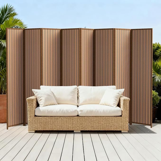 8 Panel Room Divider and Extra Wide Folding Privacy Screen, 126" W x 67" H, Bamboo Room Divider for Room Separation