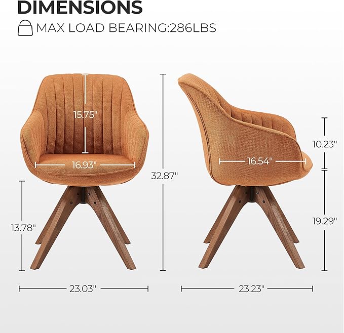 Zouron Mid Century Modern Accent Chair with Oak Wood Legs, Upholstered Swivel Chair No Wheels, Side Accent Armchair Vanity Chair for Small Space Home Office Living Room Bedroom, Caramel