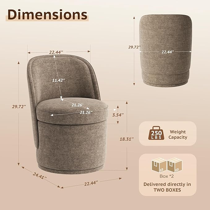Swivel Accent Chair Set of 2, 360° Swivel Round Chair with Hidden Storage, Vanity Chairs, Modern Small Barrel Armchair for Living Room/Bedroom, Brown