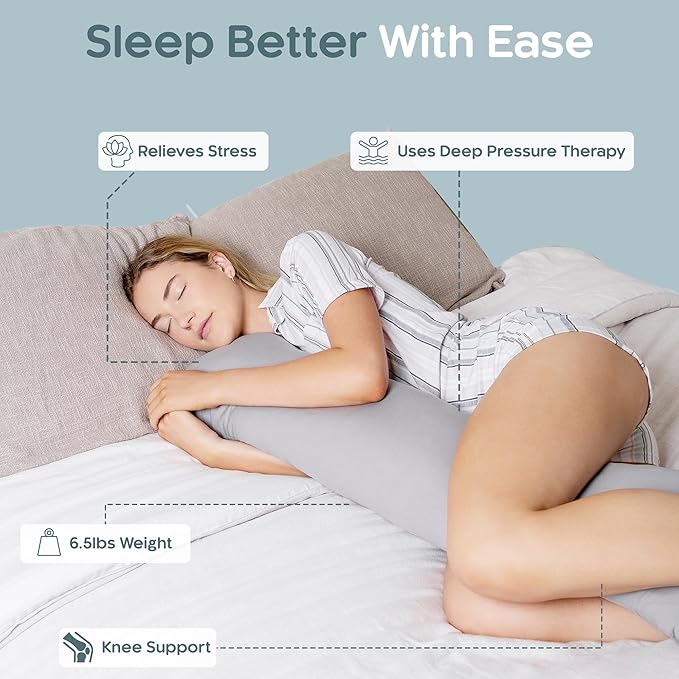 Weighted Body Pillow 6.5lbs - Weighted Pillow for Deeper Sleep (41" x 10") - Cooling Body Pillows for Adults, Full Body Pillow for Sleeping, Side Sleeper Body Pillow with Cover