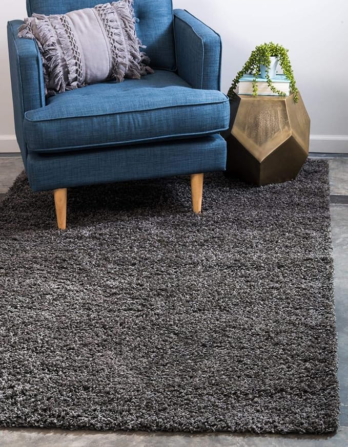 Unique Loom Solid Shag Collection Area Rug (8' x 11' Rectangle, Graphite Gray)