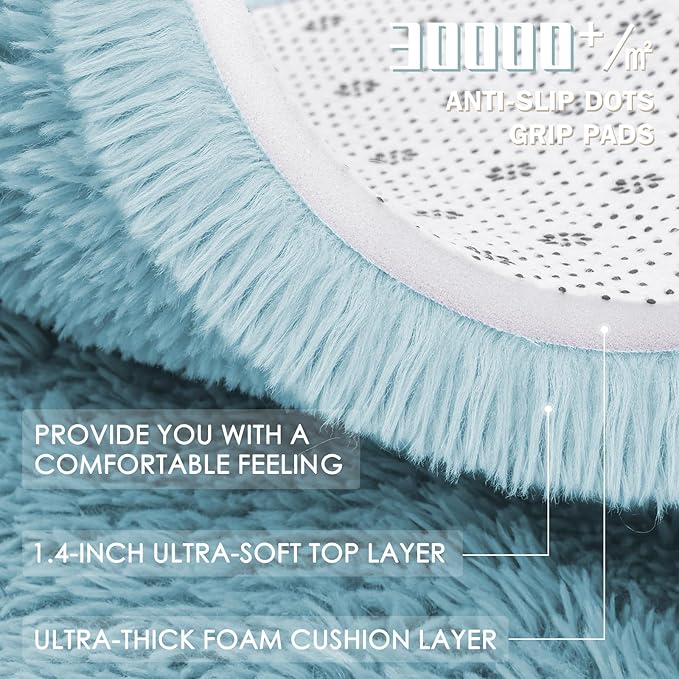 OLANLY Light Blue Round Rugs for Bedroom - Machine Washable, 4 ft Circle Area Rugs for Living Room, Soft and Fluffy Shaggy Carpet for Teen Girl and Boys, Nursery Rooms, Dorms, Home Decor Aesthetic