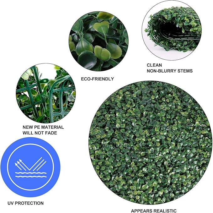 ZHZCJB 10 X 10 in Artificial Grass Wall Panel Backdrop,UV-Anti Greenery Boxwood PanelsEquipped with Double Sided Adhesive Tape, for Indoor Outdoor Grass Wall Backdrop