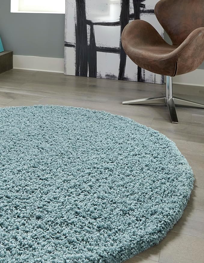 Unique Loom Solid Shag Collection Area Rug (5' 3" Round, Light Slate Blue)