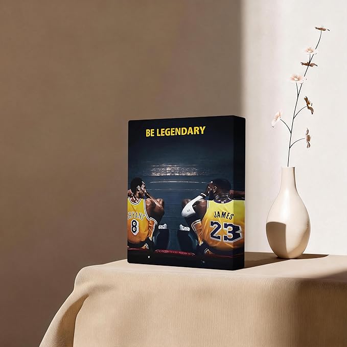 Kobe Bryant and LeBron James Canvas Wall Art Print Poster, Be Legendary Inspirational Sports Picture Artwork, Motivational Mamba Mentality Wall Decor for Home Office Gym Living Room, Framed 20x24inch