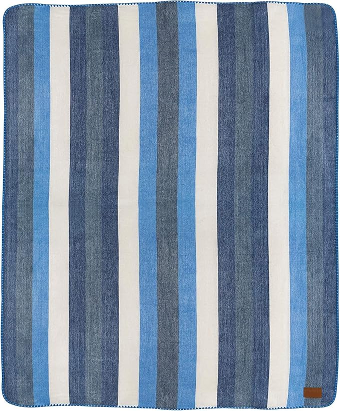 QISU Alpaca Wool Blanket Throw | Large, Beautiful, Warm, Stripe | 85 x 65 inches | Ultra-Soft, Hypoallergenic and Breathable | Non-Itchy or Scratchy Fabric (Blue White Stripe), Queen