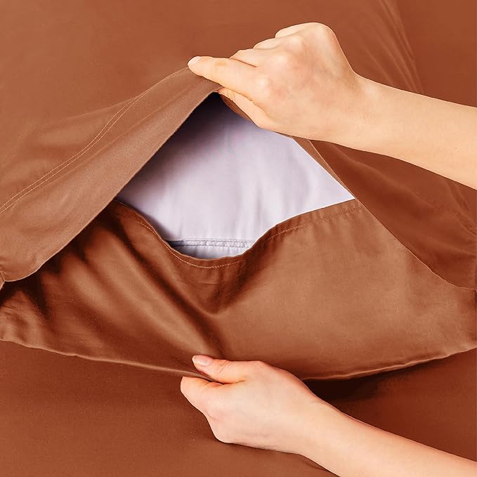 Bedsure King Size Sheets Set, Cooling Sheets for Hot Sleepers, Rayon Derived from Bamboo, Breathable & Soft, Deep Pocket Up to 16 Inches, Hotel Luxury Silky Bedding, Burnt Orange