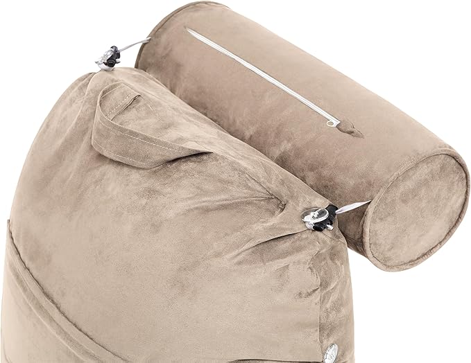 Husband Pillow XXL Aspen Edition, Adult Reading Sit Up Bed Rest Pillow for Bed with Arms & Neck Roll on Bungee Cord - Premium Memory Foam - Reversible 2 Sided Cover Micro Suede or Plush, Cowboy Taupe