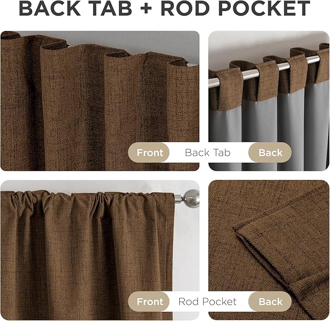 Joydeco Linen Blackout Curtains for Bedroom - 100% Light Blocking 1 Panels, Cappuccino Drapes 100" W x 84" L, Thermal Insulated Room Darkening Curtains for Living Room, Rod Pocket & Back Tabs