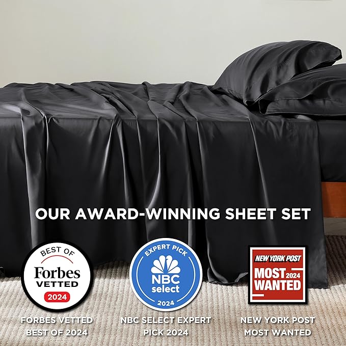 Bedsure King Size Sheet Set, Cooling Sheets King, Rayon Derived from Bamboo, Deep Pocket Up to 16", Breathable & Soft Bed Sheets, Hotel Luxury Silky Bedding Sheets & Pillowcases, Black