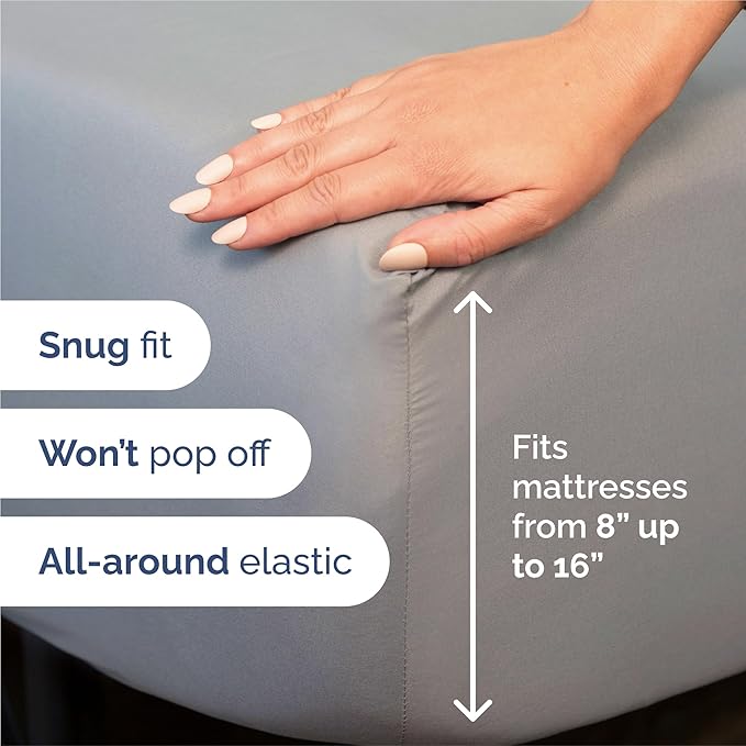 Split King 7 Piece Sheet Set - Cooling & Breathable - Hotel Luxury Bedding, Includes Fitted Sheets for Women, Men, Kids & Teens - 1 Flat, 2 Fitted Sheets, 4 Pillowcases w/Deep Pockets - Steel Blue