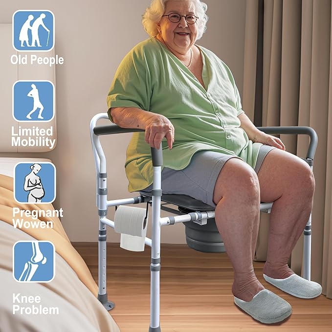 Aliseniors Heavy Duty Bedside Commode, 500lbs Extra-Wide Bariatric Commode Chair for Adults & Seniors, Portable Toilet Seat with Arms, Adjustable Potty Chair Bucket with Lid, Tool-Free Assembly