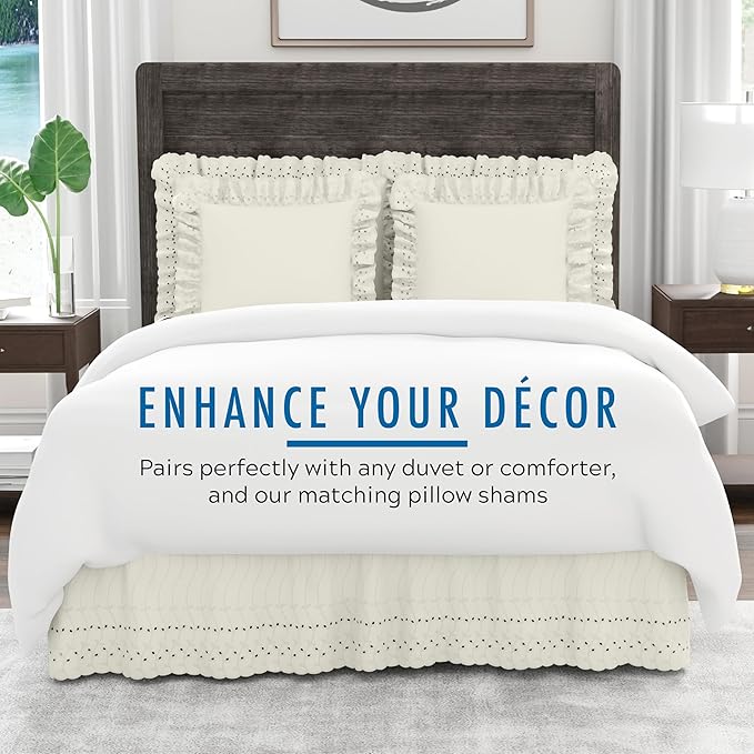 Fresh Ideas Eyelet Bed Skirt, Ruffled Design, 14 Inch Drop, Embroidered Scalloped Edge, California King, Ivory