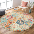 Lahome Moroccan Trellis Round Area Rugs, Washable Small Round Rug 3ft Non-Slip, Soft Vintage Ultra-Thin Circle Carpet for Bedroom Entryway Kitchen Laundry Bathroom, Cream/Multi