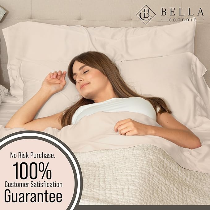 Bella Coterie Luxury Bamboo Viscose Queen Size Duvet Cover Set | 100% Organically Grown | Corner Ties | Ultra Soft | Cooling | Two Pillow Shams | 90 x 94 | No Insert [Champagne]