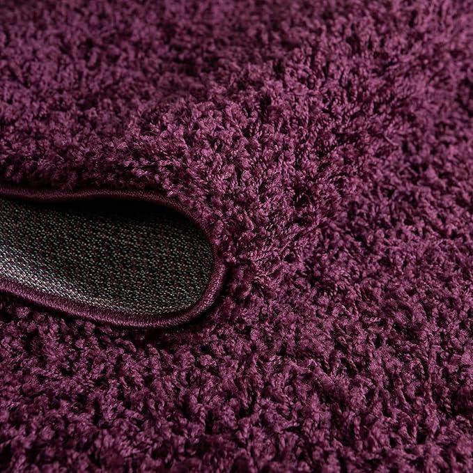 Unique Loom Solid Shag Collection Area Rug (5' 1" x 8' Oval, Eggplant Purple)
