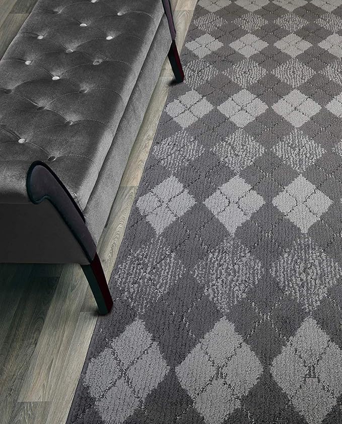 Custom Length Hallway Runner Rug,Slip Resistant,Squares Anthracite, 26 Inch X 26 feet, Sold and Priced Per Foot