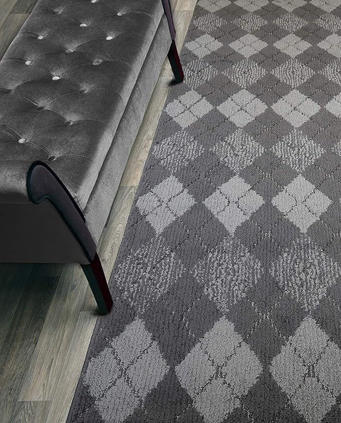 Custom Length Hallway Runner Rug,Slip Resistant,Squares Anthracite, 26 Inch X 27 feet, Sold and Priced Per Foot