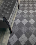 Custom Length Hallway Runner Rug,Slip Resistant,Squares Anthracite, 26 Inch X 24 feet, Sold and Priced Per Foot