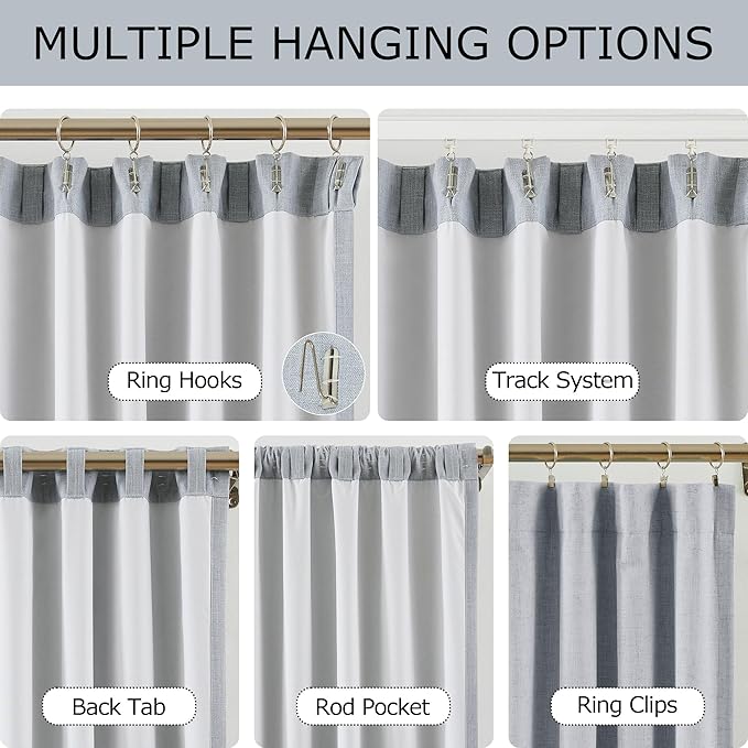 Vision Home Blue Fog Linen Full Blackout Curtains 108 inch for Bedroom Living Room Darkening Soundproof Window Panels 9FT Thermal Insulated Rod Pocket Back Tab Farmhouse Drapes 56" Wx108 Lx2