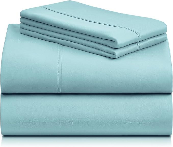 LuxClub 3 PC Twin Sheet Set, Deep Pockets Wrinkle Free Cooling Bed Sheets Hotel Bedding for Women, Men, Kids & Teens, Includes 1 Fitted Sheet, 1 Flat Sheet and 1 Pillowcase-Silky Soft Aqua