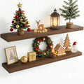 48 Inch Floating Shelves for Wall, 8 Inch Deep Floating Shelf for Storage & Display, Rustic Wall Mounted Shelf with Invisible Brackets for Living Room, Kitchen, Bathroom, Home Decor, Set of 2, Walnut