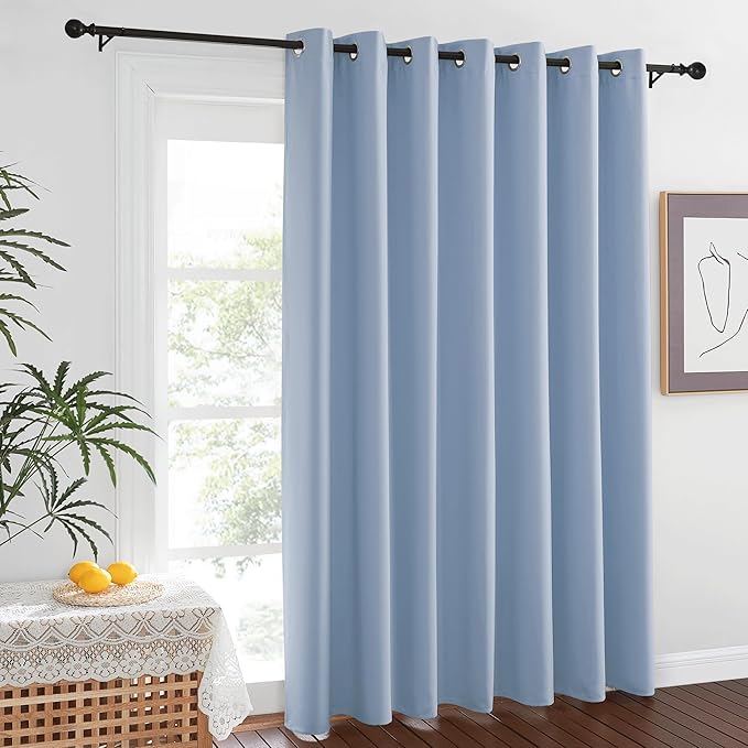 NICETOWN Blackout Vintage Blue Bedroom Curtain 84 inches Long, Grommet Thermal Insulated Room Divider Drape Solid Window Treatment for Sliding Door/Living Room, W100 x L84, 1 Panel