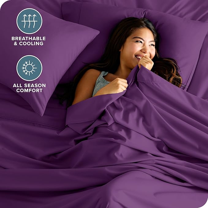 Bare Home Hotel Luxury King Sheet Set, Extra Soft - 6 Piece Set - Deep Pockets - Easy Fit - Cooling & Breathable - Wrinkle, Fade, Stain Resistant - Includes 4 Pillowcases (King, Plum)
