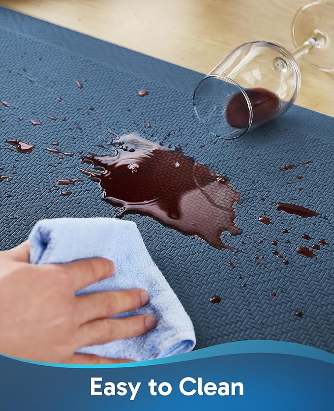 Ophanie Kitchen Mats for Floor, 3/4 inch Thick, 17x28 Anti Fatigue Cushioned Mat, Kitchen Rugs, Waterproof, Comfort Ergonomic Standing Mat for Office, Home, Sink, Blue Non-Slip Ridged Bottom