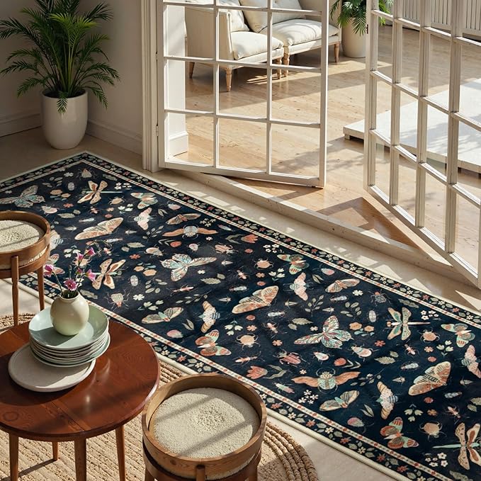 Lahome Insect Washable Runner Rug, 2x6 Kitchen Runners for Hallways 6 Feet Non Slip, Soft Laundry Room Rug Ultra-Thin Long Carpet for Bathroom Bedroom Entryway, Black