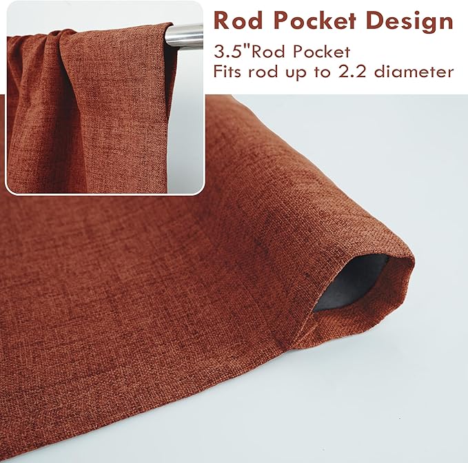 DriftAway Double Layer Linen Blackout Tie Up Curtains Thermal Insulated Fully Lined Balloon Roman Shade Bathroom Window Adjustable Rod Pocket for Small Window 39 Inch by 55 Inch Burnt Orange