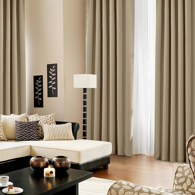 Deconovo Blackout Curtains for Kitchen Window Back Tab and Rod Pocket Curtains Room Darkening Curtains 52Wx45L Inch Khaki 2 Panels