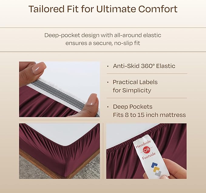 California Design Den Split King Sheets Set - Luxury Hotel 800 Thread Count Sateen, Soft and Natural 100% Cotton Sheets, Deep Pockets for a Snug Fit, Durable Bedding Set - Red Wine