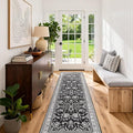 3x8 Runner Rugs for Hallways: Kitchen Runner Non Slip Washable Rug with Rubber Backing Stain Resistant Carpet Low Pile Floral Rugs for Bedroom Bathroom Laundry Living Room Black White 3x8