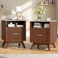 Modern Nightstand Set of 2, Side Table with Charging Station,Bedside Tables with Drawer, Mid-Century End Tables for Bedroom, Sturdy Storage Side Tables,Walnut