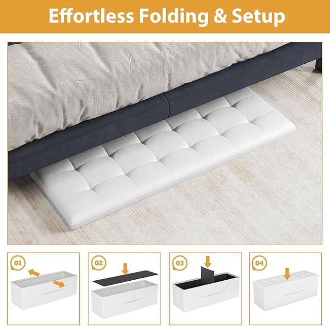 Giantex 43 Inches Folding Storage Ottoman Bench, Upholstered PU Leather Storage Chest with Side Pocket, Padded Seat, End of Bed Bench, Collapsible Ottoman Foot Rest for Living Room, Bedroom & Entryway