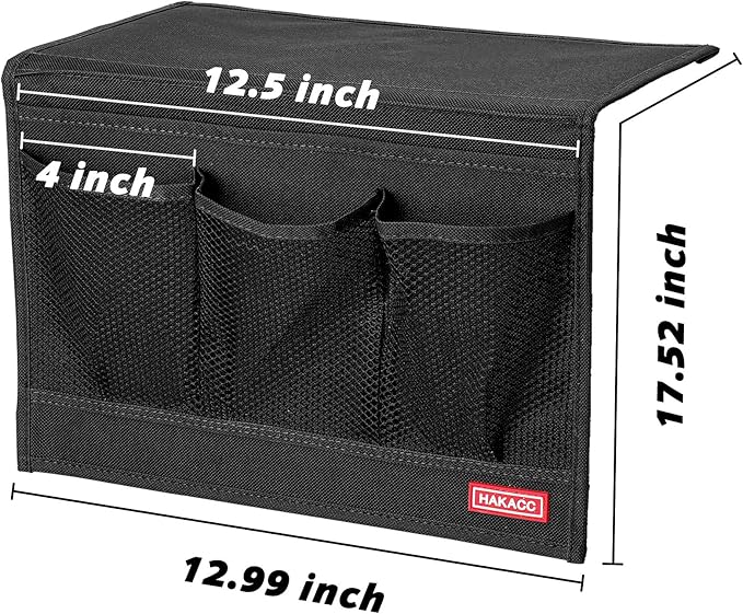 HAKACC Bedside Storage Organizer with Pockets，Bedside Caddy,Remote Control Holder Armchair Couch Caddy Sofa Armrest Bag，bed accessories,Black