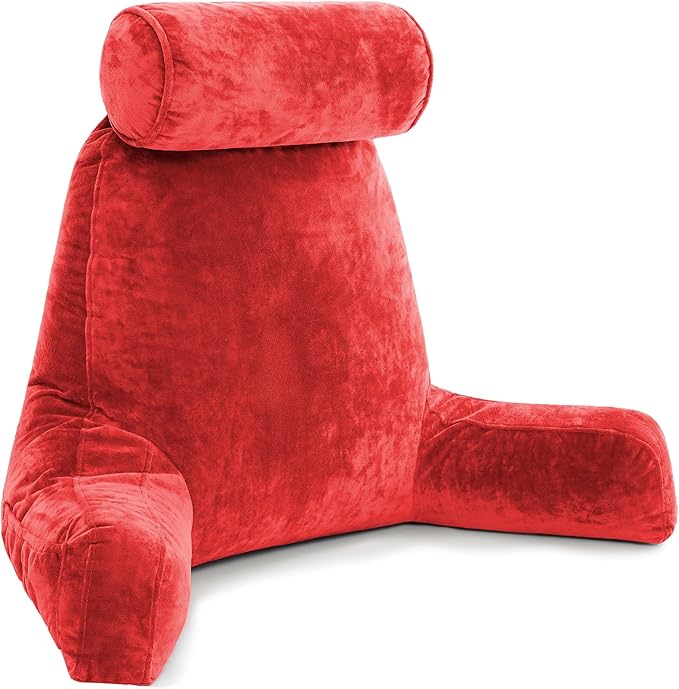 Husband Pillow XXL – Reading Pillow Bed Chair with Arms & Back Support – Red - Back Pillow for Beds Sitting Up – Bed Rest Arm Pillow – Comfy Reading Pillow for Adults